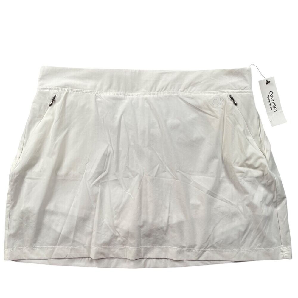 Calvin Klein Skort Large White Performance Nylon Stretch Zip Pocket Athletic